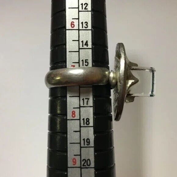 Vintage Silver Tone Blue Coated Glass Cube Ring Adjustable Band Size 7.25 - Picture 4 of 12